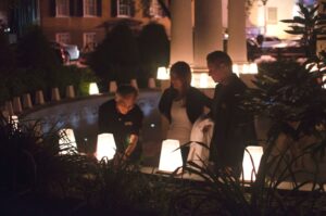 Luminaria Installation at the WWII Monument. Photograph by Emily Chadwick.
