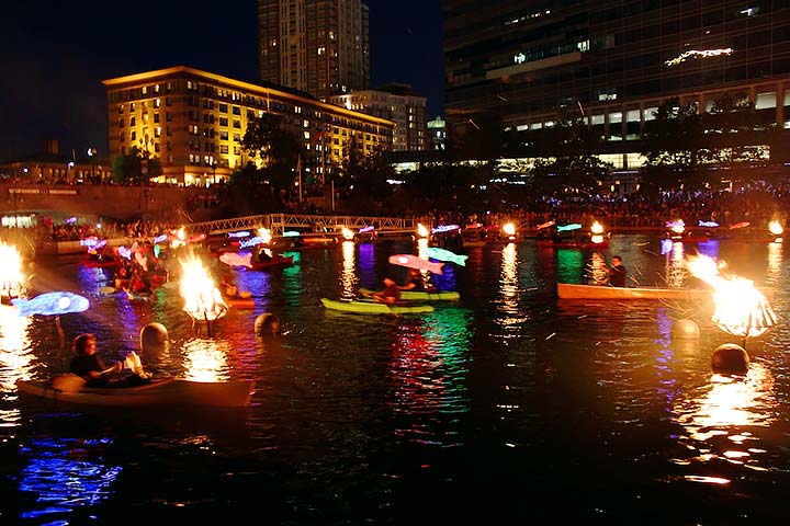 Clear Currents paddlers in the Waterplace Park Basin. Photo by Erin Cuddigan.