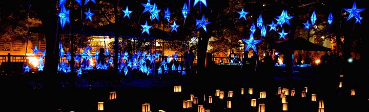 The Starry, Starry Night installation at WaterFire. Photograph by John Nickerson.