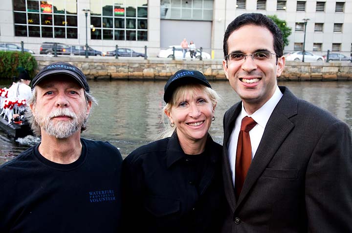 Fern Rouleau (center) with former Providence Mayor Angel Taveras. Photograph by Emily Chadwick.