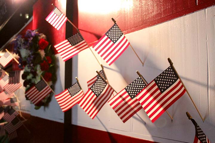 Flag display at the 2015 Veterans Resource Fair, photograph by Paul Struck.
