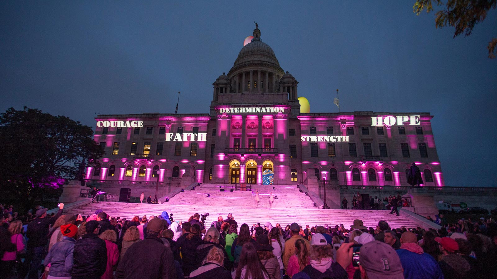 The Rhode Island State House Illuminated in Pink