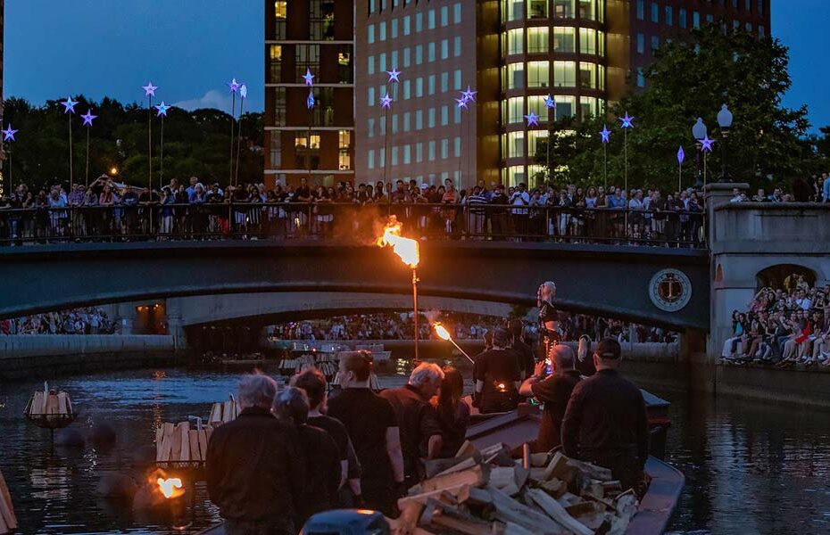 Boat Procession at WaterFire. Photograph by Kevin Murray.