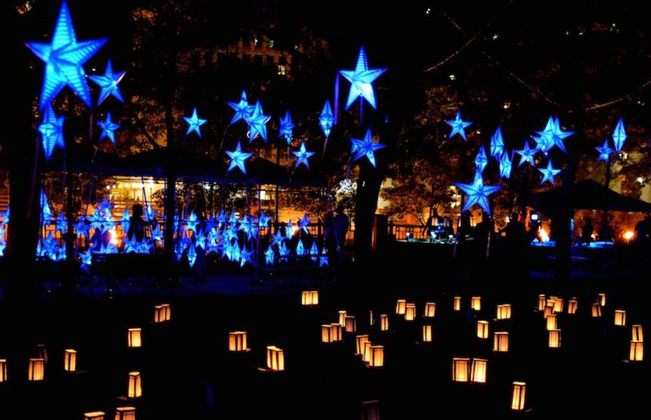 The Starry, Starry Night installation at WaterFire. Photograph by John Nickerson.