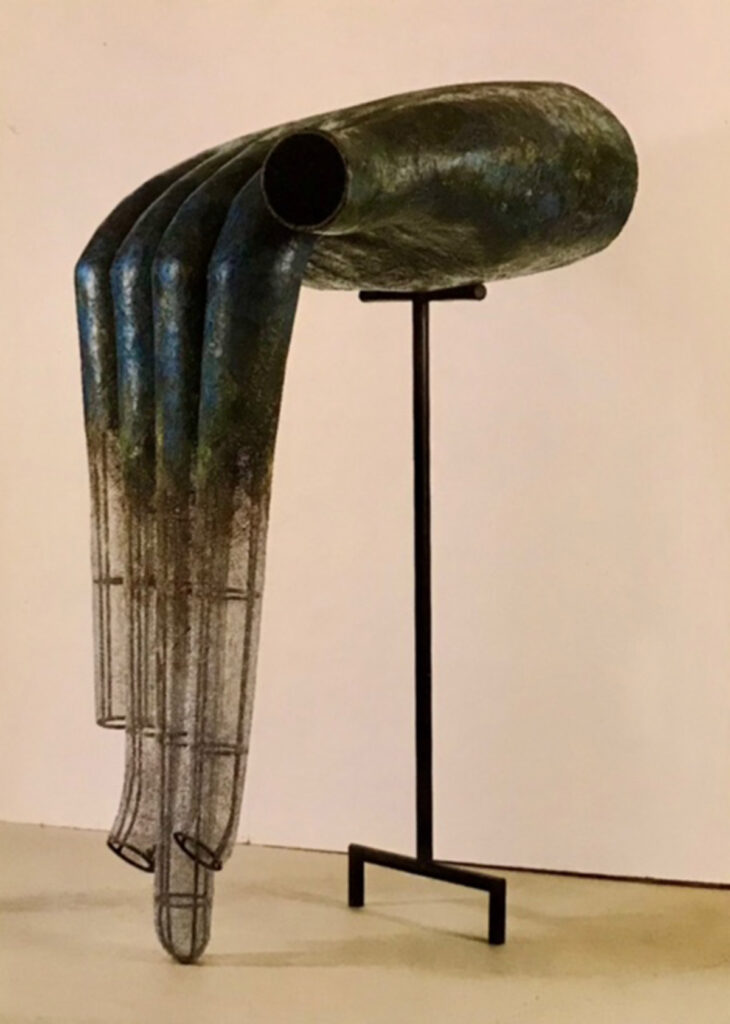 “Untitled (Large Cascade)” 1996 Steel, mesh with encaustic