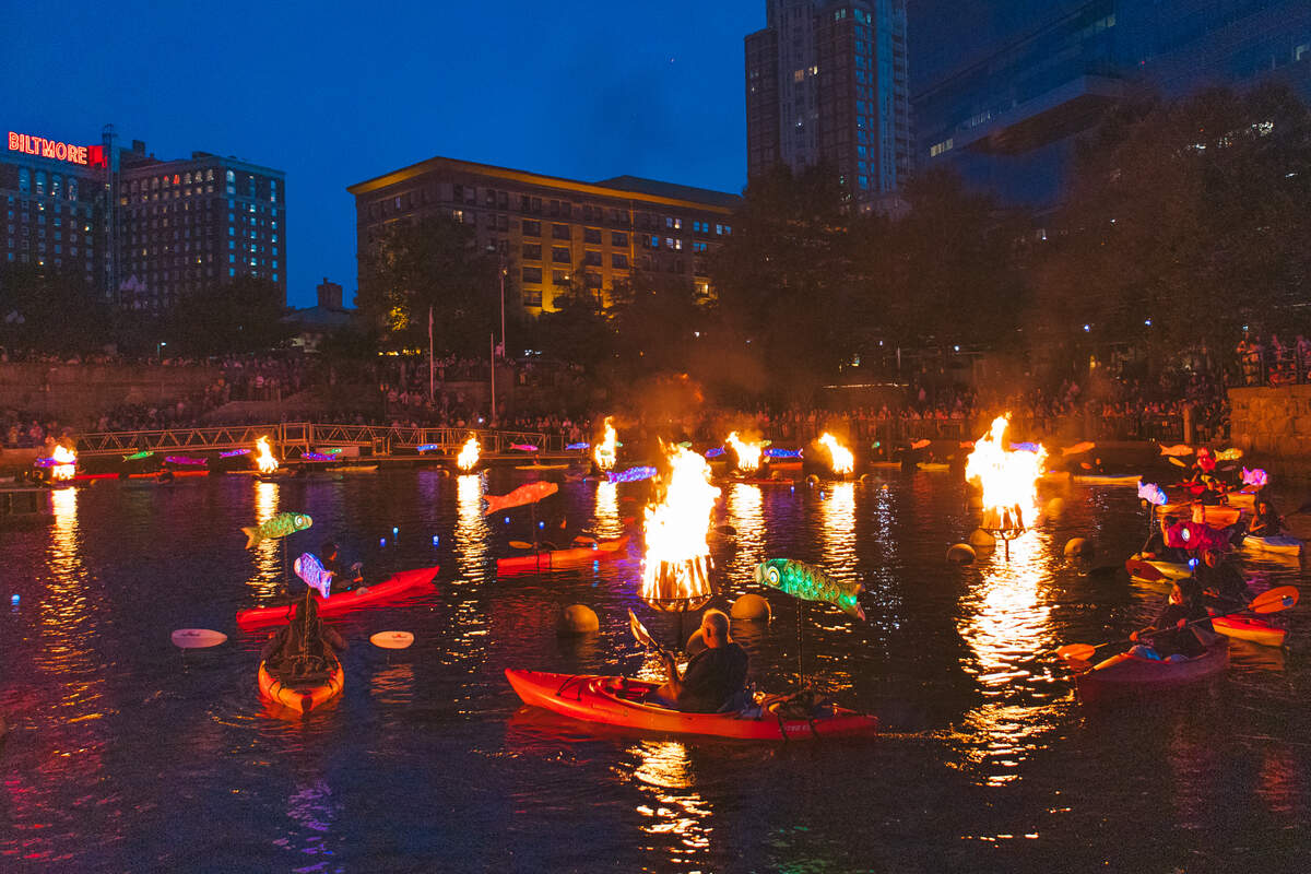 Clear Currents Community Paddling Night at WaterFire. Photograph by Michael Hayes.